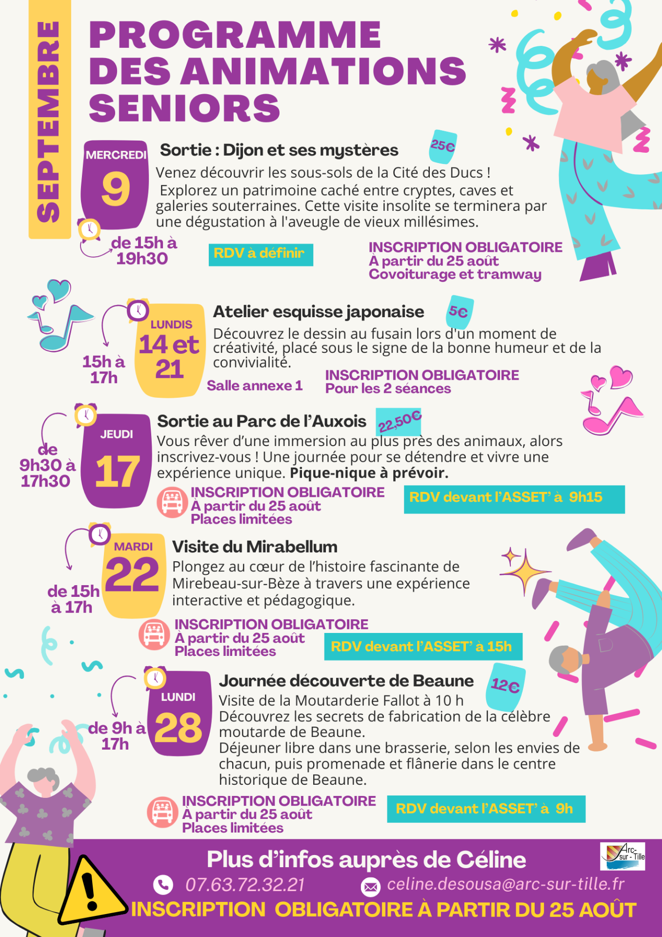 programme seniors de septembre sortie et ateliers inscription au07.63.72.32.21 ou celine.desousa@arc-sur-tille.fr 